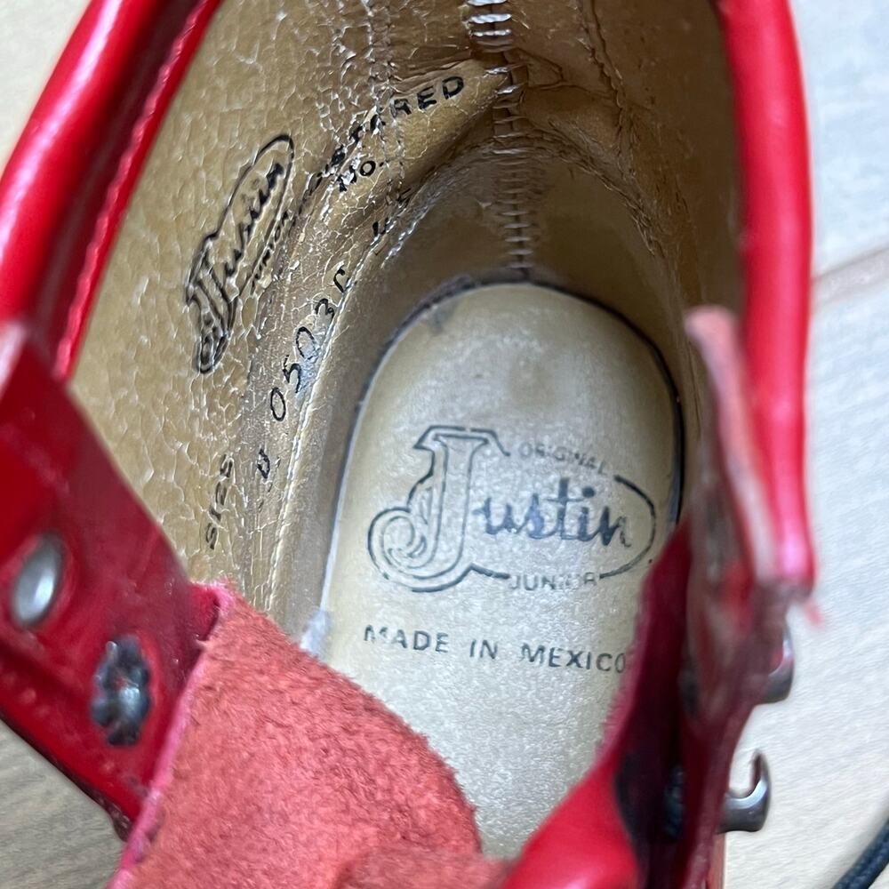 Vintage Justin Junior 503C Red Ankle Cowboy Western Lace-Up Boot Kids 9 D boho - Picture 9 of 13